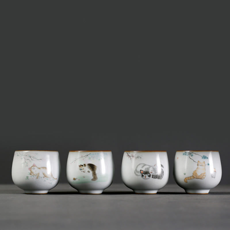 Buddha Stones Tasse à thé Kung Fu avec motif de chat mignon et branches, présentée dans un coffret cadeau. - image 10