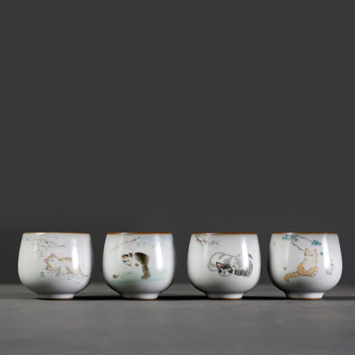 Buddha Stones Tasse à thé Kung Fu avec motif de chat mignon et branches, présentée dans un coffret cadeau. - image 10