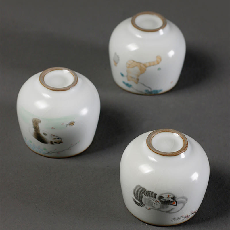Buddha Stones Tasse à thé Kung Fu avec motif de chat mignon et branches, présentée dans un coffret cadeau. - image 11