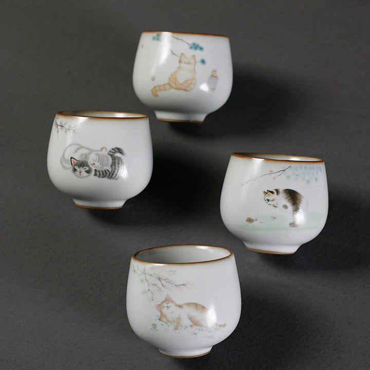Buddha Stones Tasse à thé Kung Fu avec motif de chat mignon et branches, présentée dans un coffret cadeau. - image 12