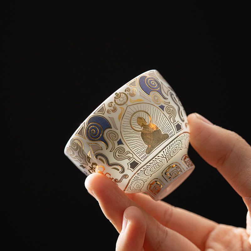 Buddha Stones Thangka blanc Bouddha Nuages ​​de bon augure Tasse à thé Tasse à thé Kung Fu - Motif Bouddha 5,3 cm x 4,3 cm x 40 ml - image 0