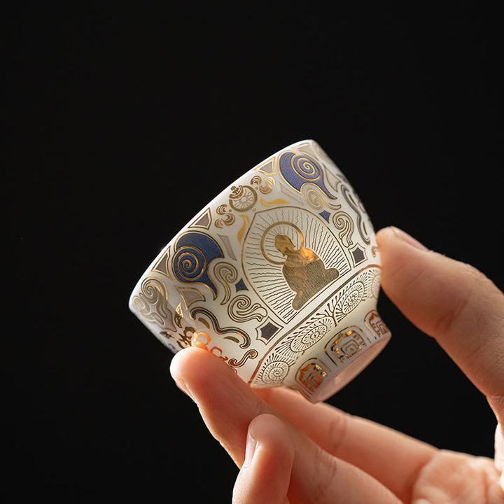 Buddha Stones Thangka blanc Bouddha Nuages ​​de bon augure Tasse à thé Tasse à thé Kung Fu - Motif Bouddha 5,3 cm x 4,3 cm x 40 ml - image 0