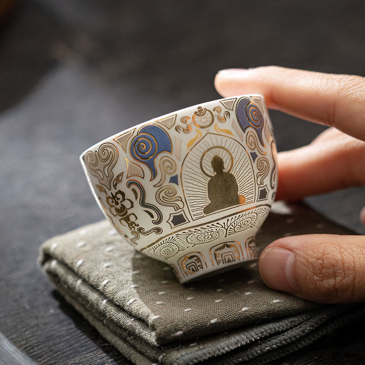 Buddha Stones Thangka blanc Bouddha Nuages ​​de bon augure Tasse à thé Tasse à thé Kung Fu - image 4