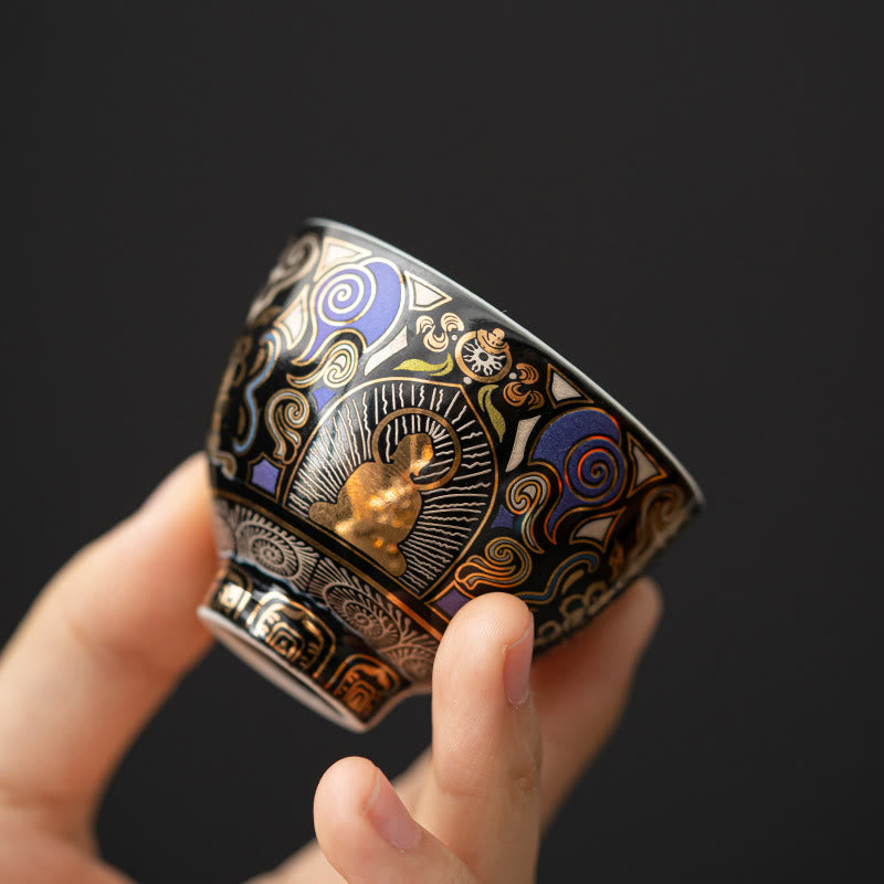 Buddha Stones Thangka noir Bouddha Nuages ​​de bon augure Tasse à thé Tasse à thé Kung Fu - Motif Bouddha 5,3 cm x 4,3 cm x 40 ml - image 0