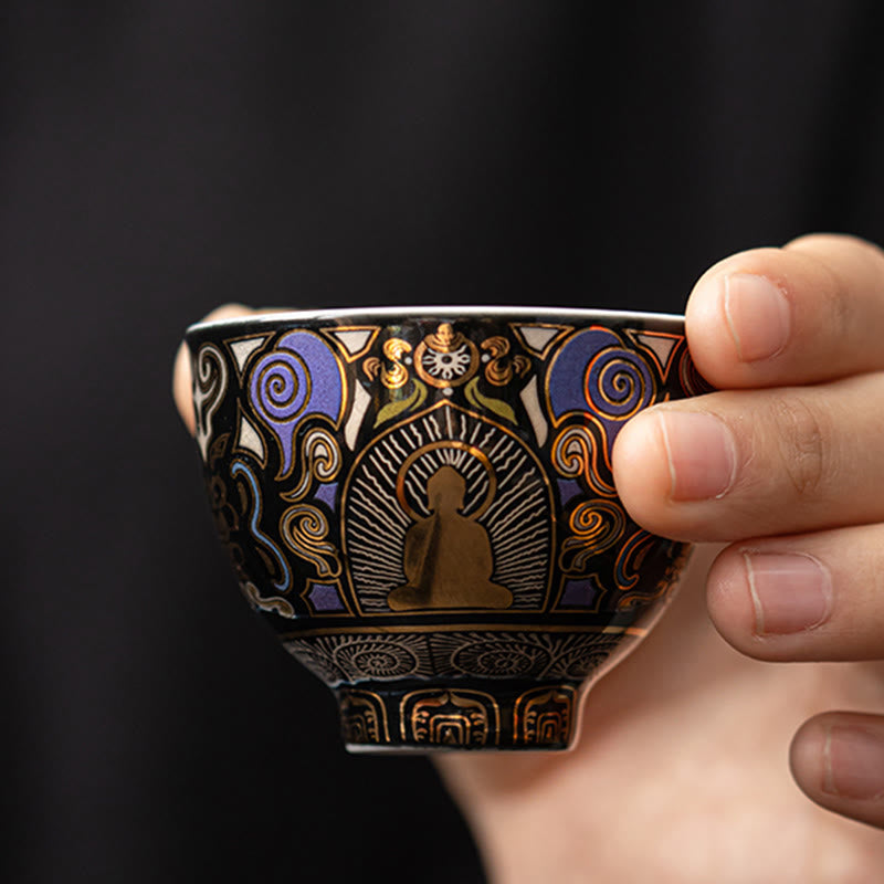 Buddha Stones Thangka noir Bouddha Nuages ​​de bon augure Tasse à thé Tasse à thé Kung Fu - image 2