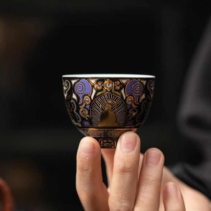 Buddha Stones Thangka noir Bouddha Nuages ​​de bon augure Tasse à thé Tasse à thé Kung Fu - image 7