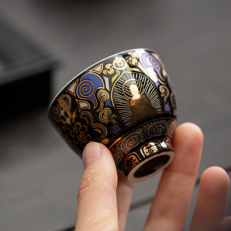 Buddha Stones Thangka noir Bouddha Nuages ​​de bon augure Tasse à thé Tasse à thé Kung Fu - image 6