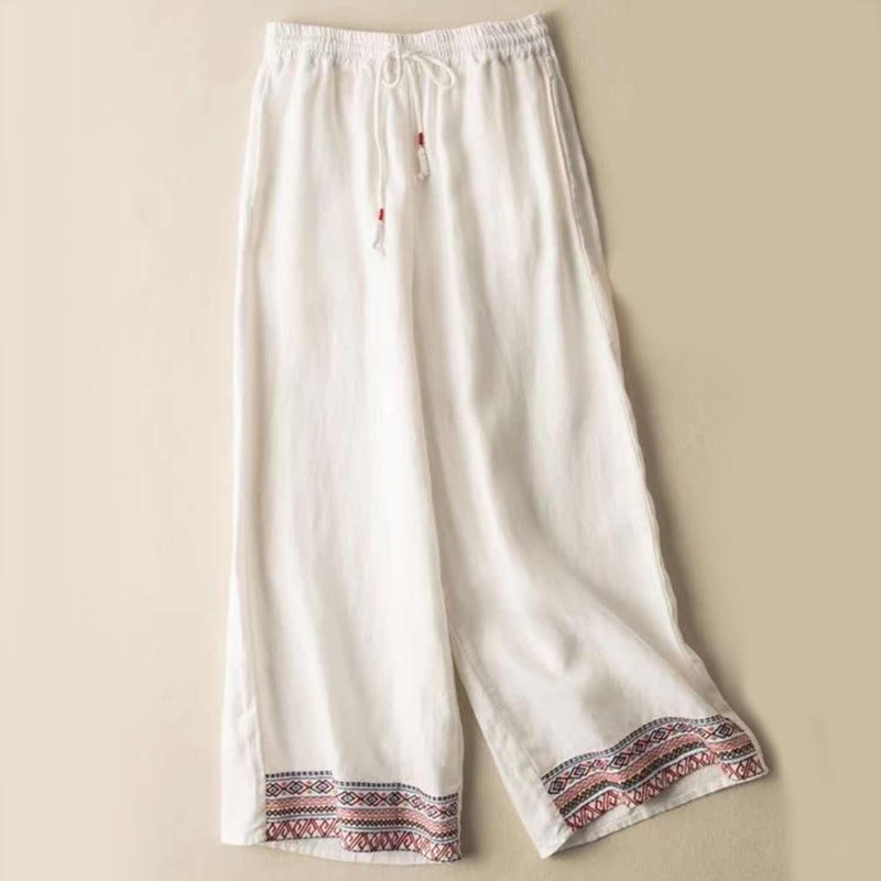 Pantalon large en coton avec poches pour femme, motif Buddha Stones , rayures bohèmes unies - Blanc - US14，UK/AU18，EU46 (4XL) - image 3