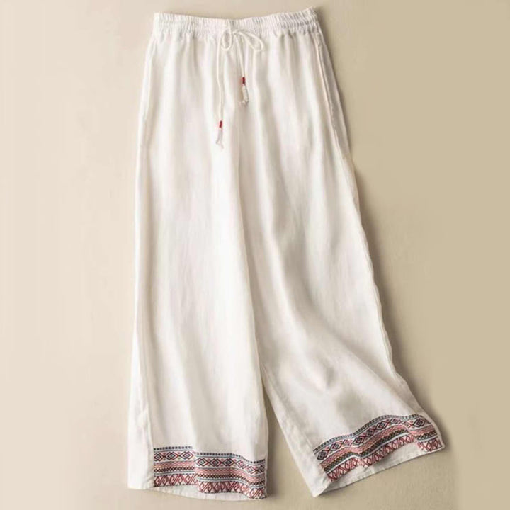 Pantalon large en coton avec poches pour femme, motif Buddha Stones , rayures bohèmes unies - Blanc - US14，UK/AU18，EU46 (4XL) - image 3
