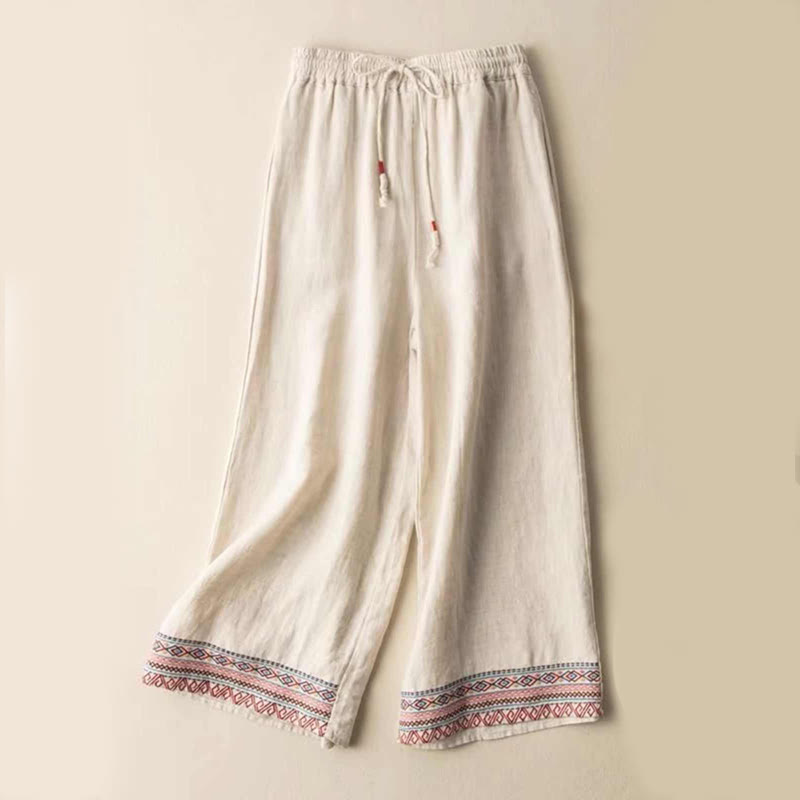 Pantalon large en coton avec poches pour femme, motif Buddha Stones , rayures bohèmes unies - Beige - US14，UK/AU18，EU46 (4XL) - image 1
