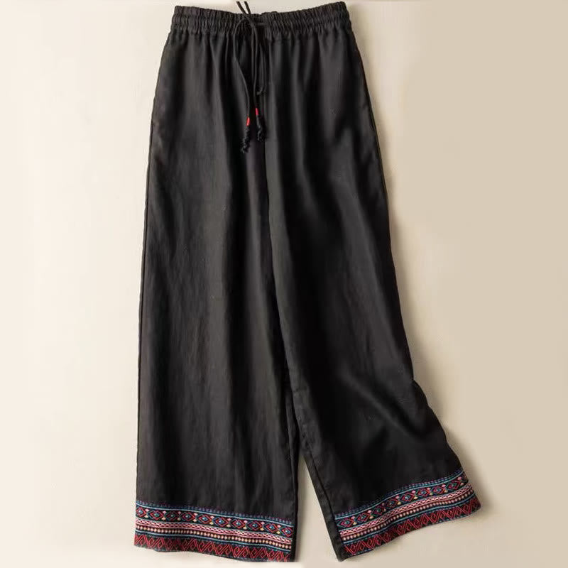 Pantalon large en coton avec poches pour femme, motif Buddha Stones , rayures bohèmes unies - Noir - US14，UK/AU18，EU46 (4XL) - image 2