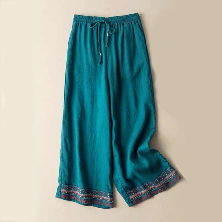 Pantalon large en coton avec poches pour femme, motif Buddha Stones , rayures bohèmes unies - Cyan foncé - US14，UK/AU18，EU46 (4XL) - image 0