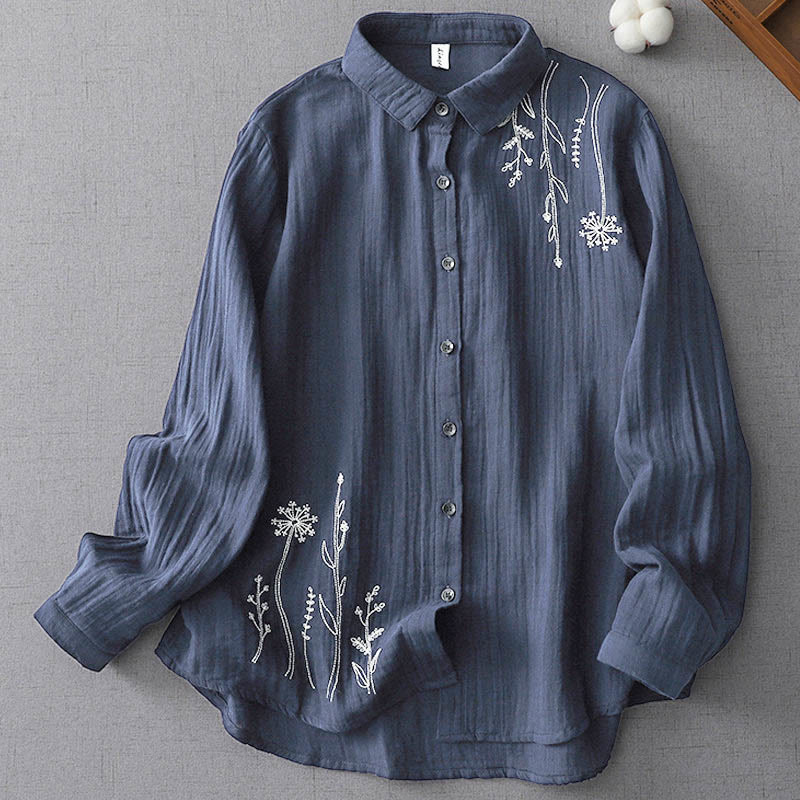 Chemise en coton à manches longues pour femme, motif Buddha Stones Fall, boutons de pissenlit et fleurs - Bleu acier - US14，UK/AU18，EU46 (3XL) - image 4