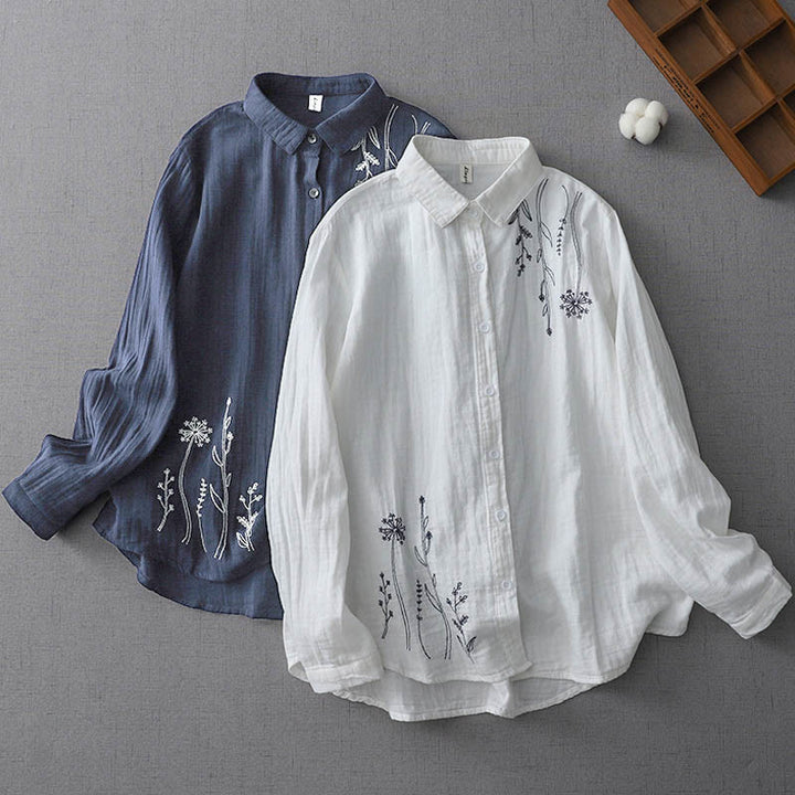 Chemise en coton à manches longues pour femme, motif Buddha Stones Fall, boutons de pissenlit et fleurs - image 0