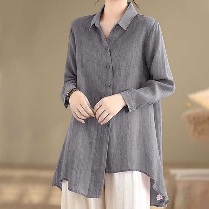 Chemise en coton à manches longues pour femme, motif irrégulier de Buddha Stones , boutons - Gris - US12，UK/AU16，EU44 (3XL) - image 0