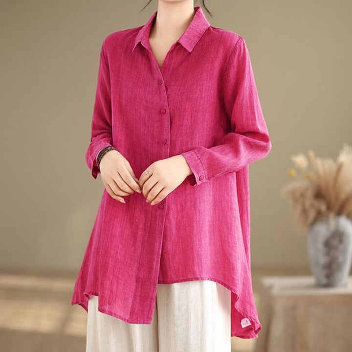 Chemise en coton à manches longues pour femme, motif irrégulier de Buddha Stones , boutons - Rose vif - US12，UK/AU16，EU44 (3XL) - image 6