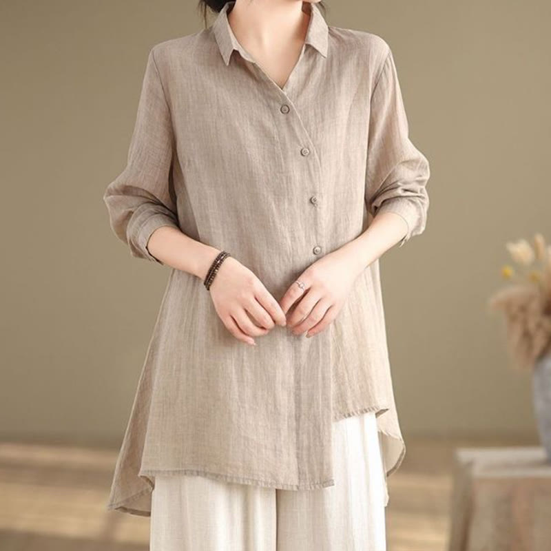Chemise en coton à manches longues pour femme, motif irrégulier de Buddha Stones , boutons - Blé - US12，UK/AU16，EU44 (3XL) - image 16