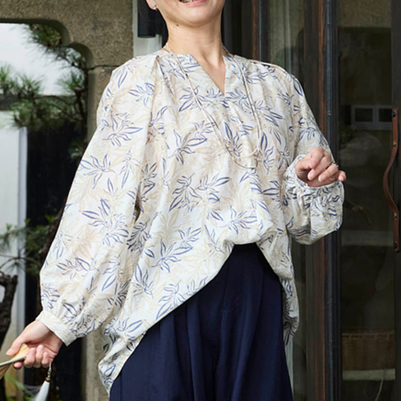 Chemise à manches longues pour femme, motif Buddha Stones, bleu beige et fleurs crantées, pour personnes âgées - image 13