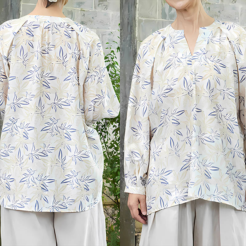 Chemise à manches longues pour femme, motif Buddha Stones, bleu beige et fleurs crantées, pour personnes âgées - image 10