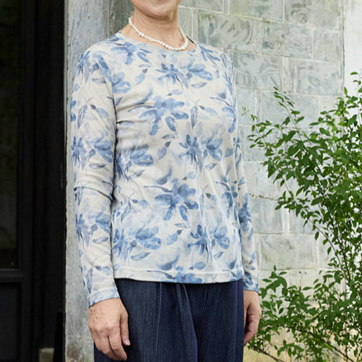T-shirt à manches longues pour femme, motif Buddha Stones Fall, motif floral bleu, pour personnes âgées - image 7