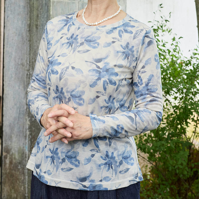 T-shirt à manches longues pour femme, motif Buddha Stones Fall, motif floral bleu, pour personnes âgées - image 4