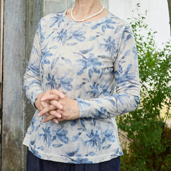 T-shirt à manches longues pour femme, motif Buddha Stones Fall, motif floral bleu, pour personnes âgées - image 4
