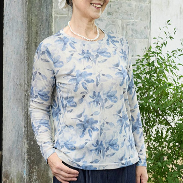 T-shirt à manches longues pour femme, motif Buddha Stones Fall, motif floral bleu, pour personnes âgées - image 5