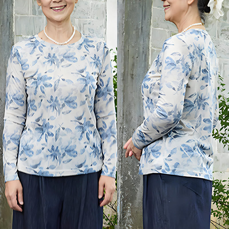 T-shirt à manches longues pour femme, motif Buddha Stones Fall, motif floral bleu, pour personnes âgées - image 8