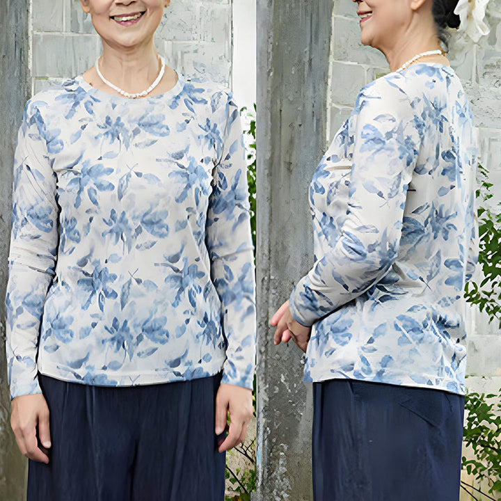 T-shirt à manches longues pour femme, motif Buddha Stones Fall, motif floral bleu, pour personnes âgées - image 8