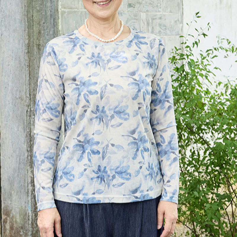 T-shirt à manches longues pour femme, motif Buddha Stones Fall, motif floral bleu, pour personnes âgées - image 3
