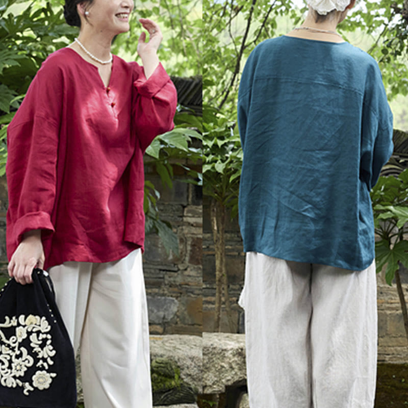 Chemise à manches longues en lin uni avec Buddha Stones pour femme, pour personnes âgées - image 32