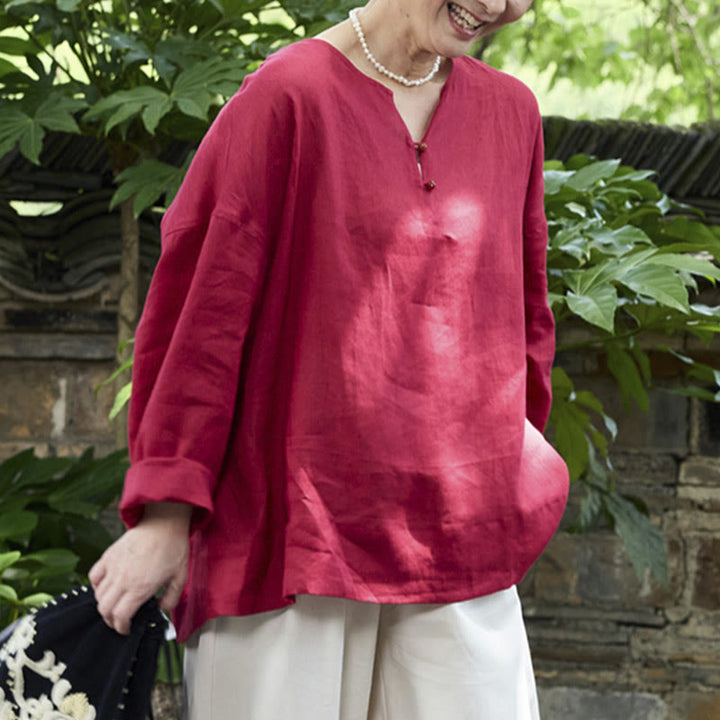 Chemise à manches longues en lin uni avec Buddha Stones pour femme, pour personnes âgées - image 18