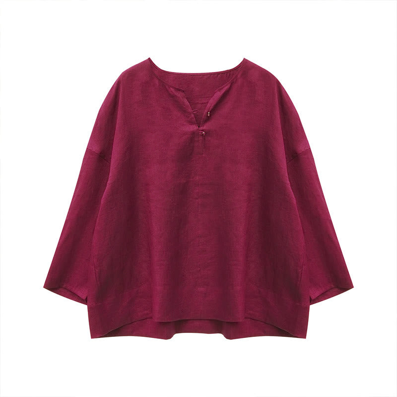 Chemise à manches longues en lin uni avec Buddha Stones pour femme, pour personnes âgées - image 21