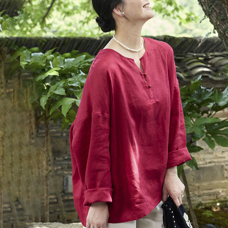 Chemise à manches longues en lin uni avec Buddha Stones pour femme, pour personnes âgées - image 16