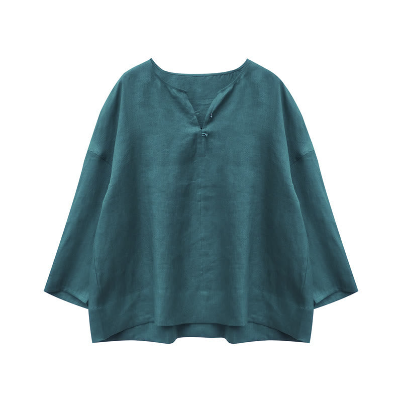 Chemise à manches longues en lin uni avec Buddha Stones pour femme, pour personnes âgées - image 14