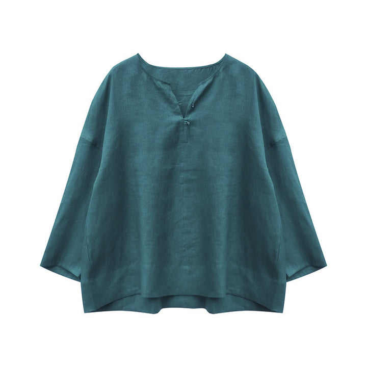 Chemise à manches longues en lin uni avec Buddha Stones pour femme, pour personnes âgées - image 14