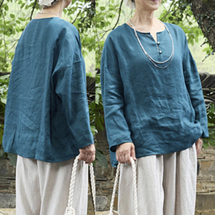 Chemise à manches longues en lin uni avec Buddha Stones pour femme, pour personnes âgées - image 3