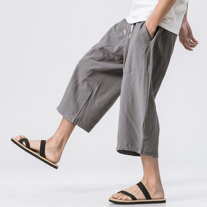 Pantalon d' Buddha Stones décontracté simple et uni pour homme, longueur 7-8, avec cordon de serrage et poches - image 2