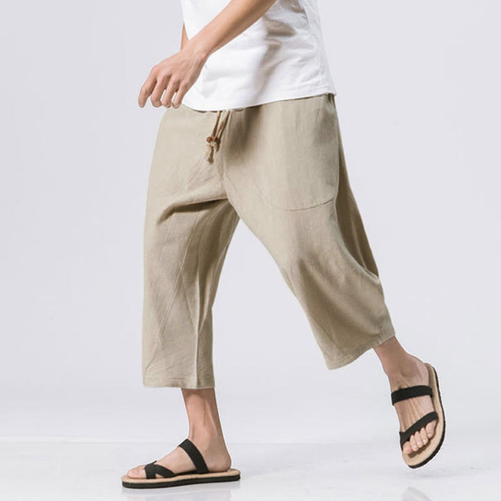 Pantalon d' Buddha Stones décontracté simple et uni pour homme, longueur 7-8, avec cordon de serrage et poches - image 14