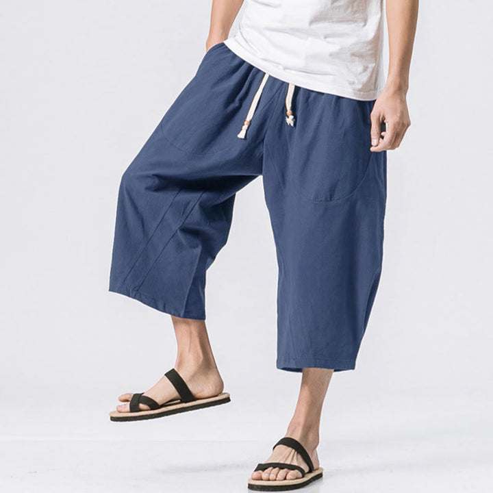 Pantalon d' Buddha Stones décontracté simple et uni pour homme, longueur 7-8, avec cordon de serrage et poches - Bleu nuit - US/UK/AU46，EU56 (5XL) - image 15