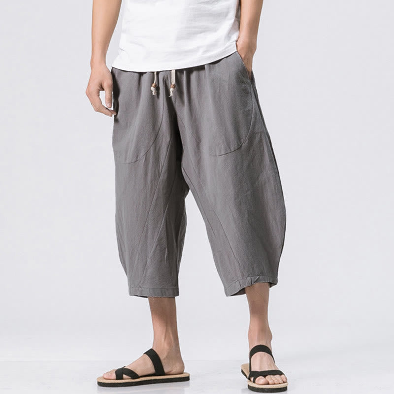 Pantalon d' Buddha Stones décontracté simple et uni pour homme, longueur 7-8, avec cordon de serrage et poches - Gris clair - US/UK/AU46，EU56 (5XL) - image 0