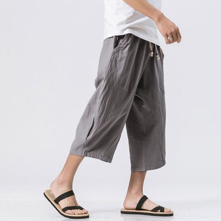 Pantalon d' Buddha Stones décontracté simple et uni pour homme, longueur 7-8, avec cordon de serrage et poches - image 1