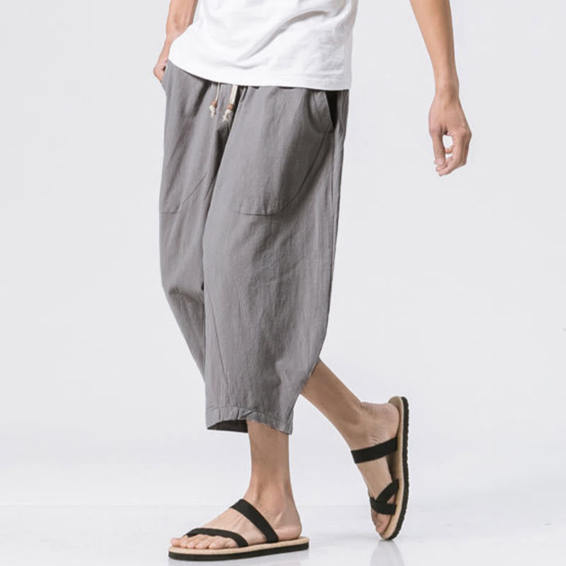 Pantalon d' Buddha Stones décontracté simple et uni pour homme, longueur 7-8, avec cordon de serrage et poches - image 3