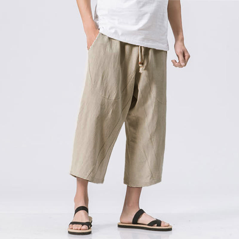 Pantalon d' Buddha Stones décontracté simple et uni pour homme, longueur 7-8, avec cordon de serrage et poches - Beige - US/UK/AU46，EU56 (5XL) - image 12