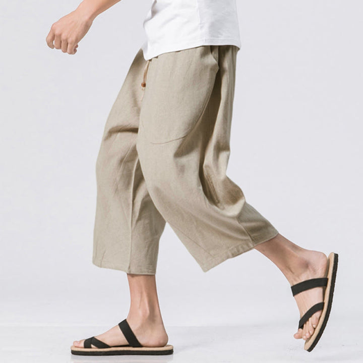 Pantalon d' Buddha Stones décontracté simple et uni pour homme, longueur 7-8, avec cordon de serrage et poches - image 13