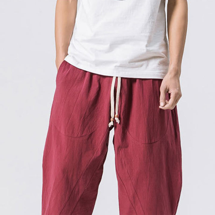 Pantalon d' Buddha Stones décontracté simple et uni pour homme, longueur 7-8, avec cordon de serrage et poches - image 8