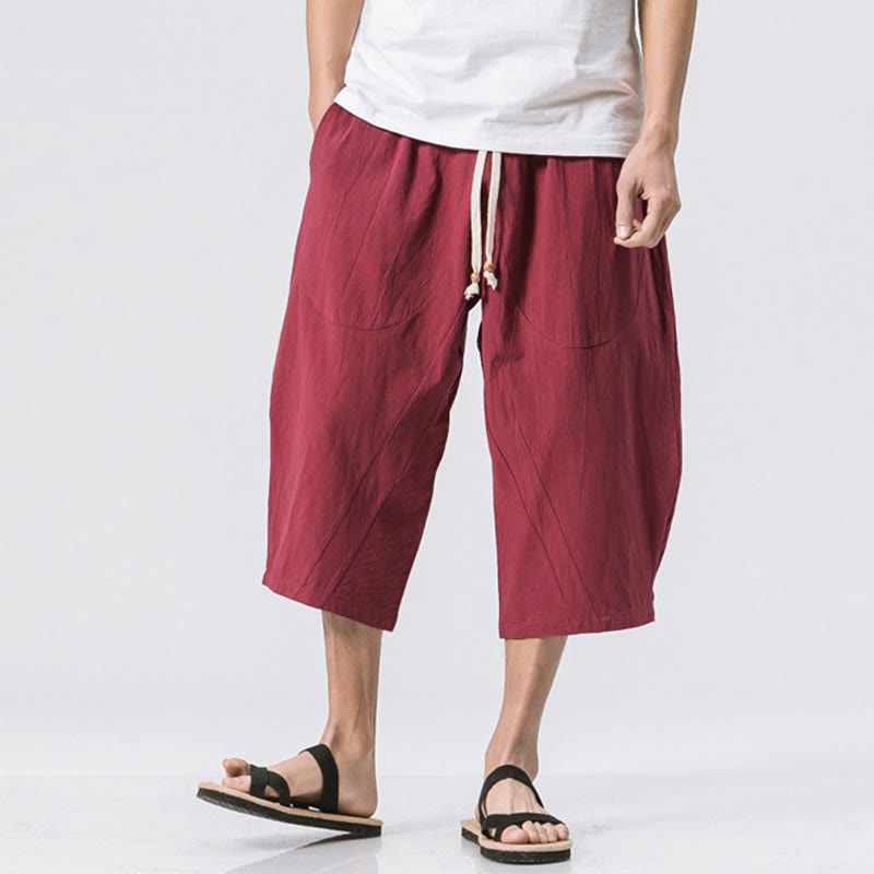 Pantalon d' Buddha Stones décontracté simple et uni pour homme, longueur 7-8, avec cordon de serrage et poches - Cramoisi - US/UK/AU46，EU56 (5XL) - image 4