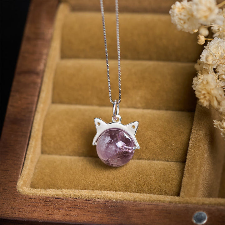 Buddha Stones en argent sterling 925 et améthyste arc-en-ciel naturelle en forme de chat - image 1