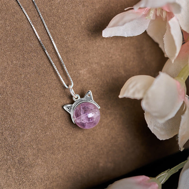 Buddha Stones en argent sterling 925 et améthyste arc-en-ciel naturelle en forme de chat - image 2