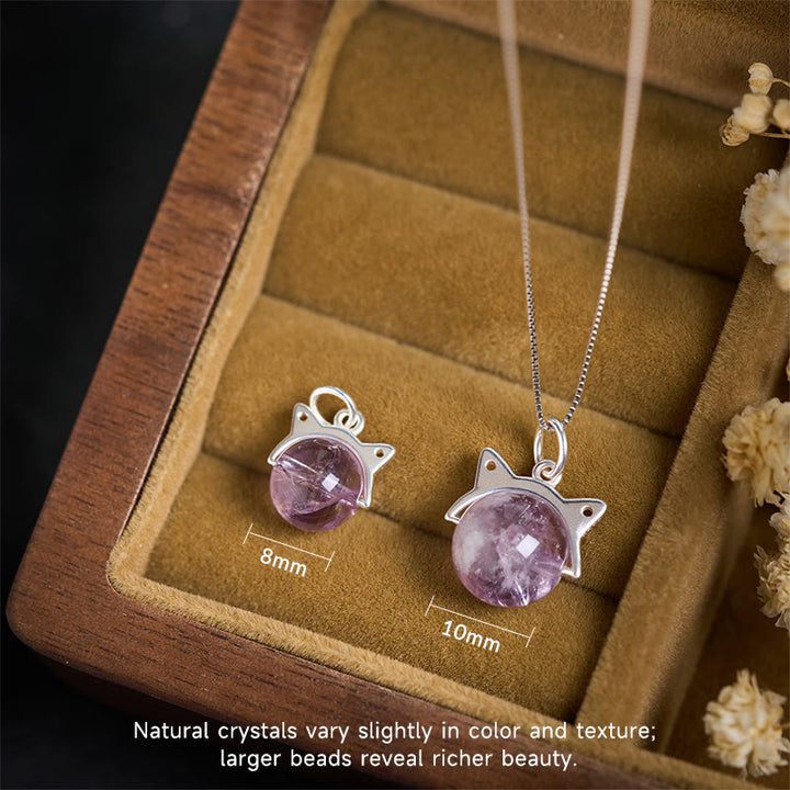 Buddha Stones en argent sterling 925 et améthyste arc-en-ciel naturelle en forme de chat - image 3